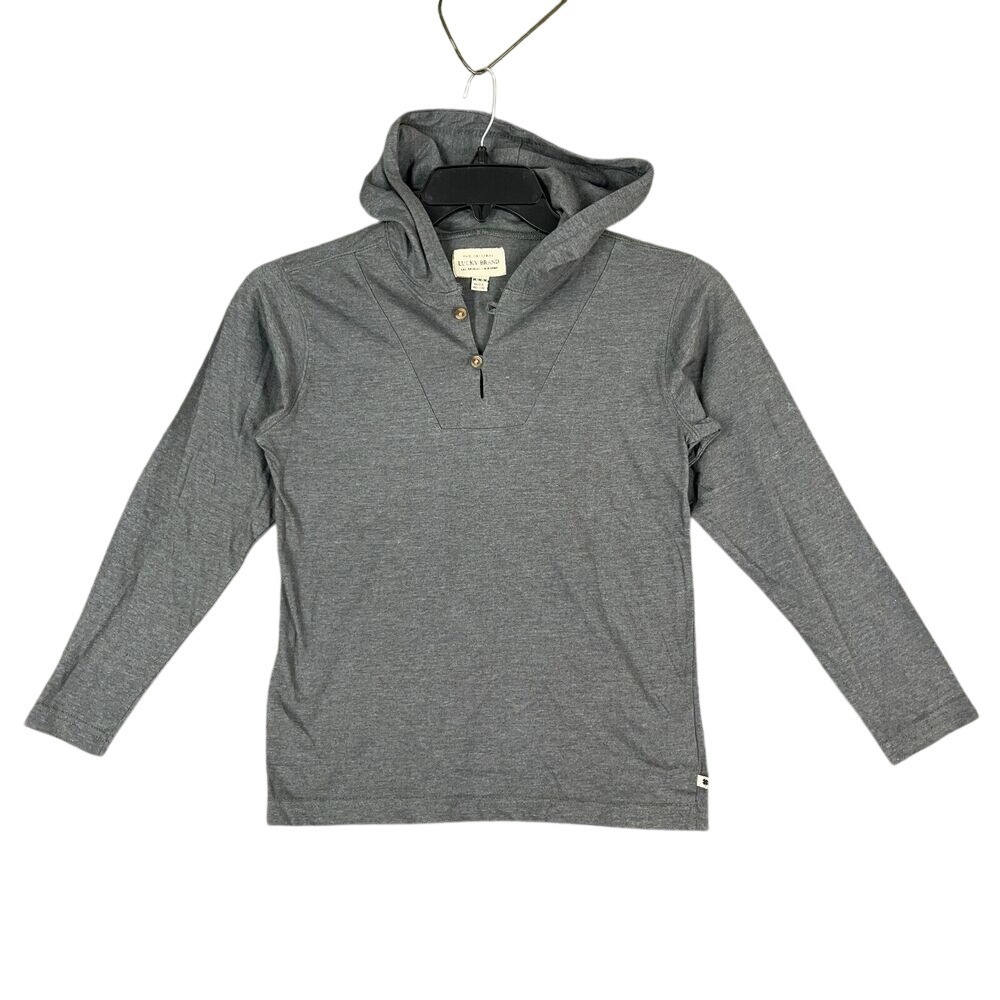 Lucky Brand Shirt Boys Medium Hooded Gray‎ Henley Casual Short-sleeve